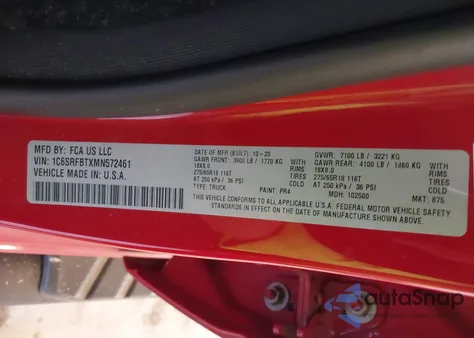 2021 Ram 1500 Big Horn 4X4 6'4 Box из США, поврежденный, VIN 1C6SRFBTXMN572461